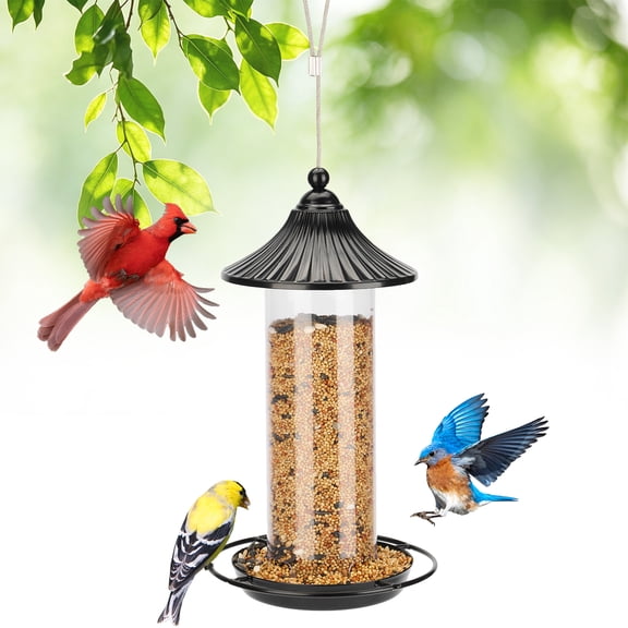 Kingsyard Hopper Bird Feeder for Outdoors Hanging, Black