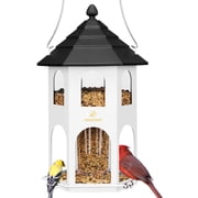 Kingsyard Hopper Wild Bird Feeder for Outdoor Hanging, 4 lbs Large Seed Feeding Metal House, White