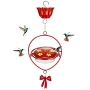 Kingsyard Ant Moat Metal Hummingbird Feeder with Oval Metal Frame, Red