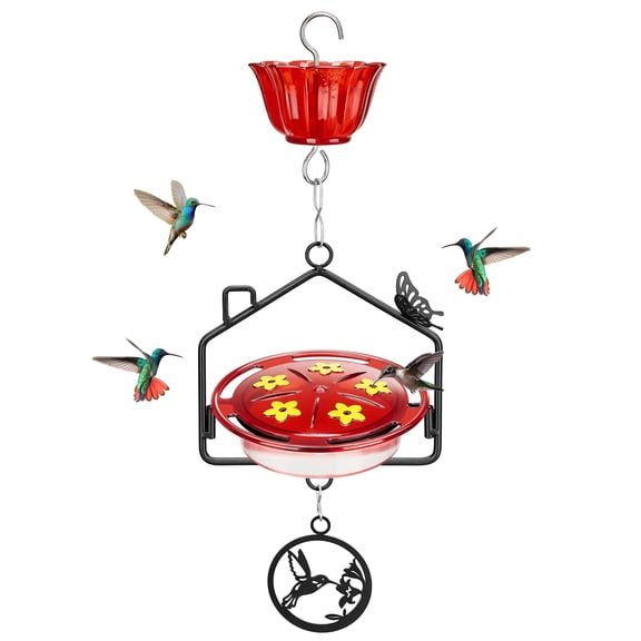 Kingsyard Hummingbird Feeder with Ant Moat & Metal Base, Outdoor Hanging Nectar Bird Feeder, Black
