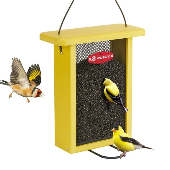 Kingsyard Metal Mesh Bird Feeder for Outdoors Hanging, Finch Feeder for Nyjer/Thistle, Sliding Mesh & Built-in Perch, Recycled Plastic, Yellow