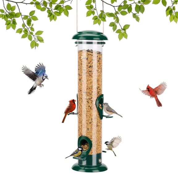 Kingsyard Metal 4-Perch Multi-Bird Tube Feeder, 1.5 lb Capacity, Green
