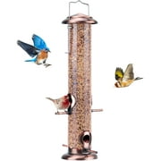 Kingsyard Metal Tube Bird Feeders for Outside Hanging 15 inch, 4-Port, Chew-Proof, Antique Copper