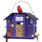 Kingsyard Metal Wild Bird Feeder House for Outdoor Hanging with Triple Feeders, Weatherproof, Purple