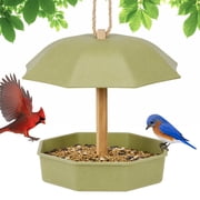 Kingsyard Bamboo Fiber Platform Bird Feeder with Roof, 1.5 lb Capacity, Olive Green