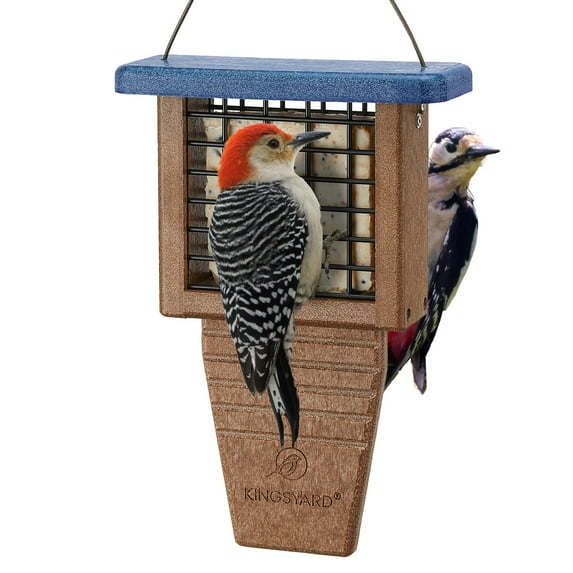 Kingsyard Recycled Plastic Suet Bird Feeder for Outside Hanging, Sturdy & Durable, Tail Prop, Blue