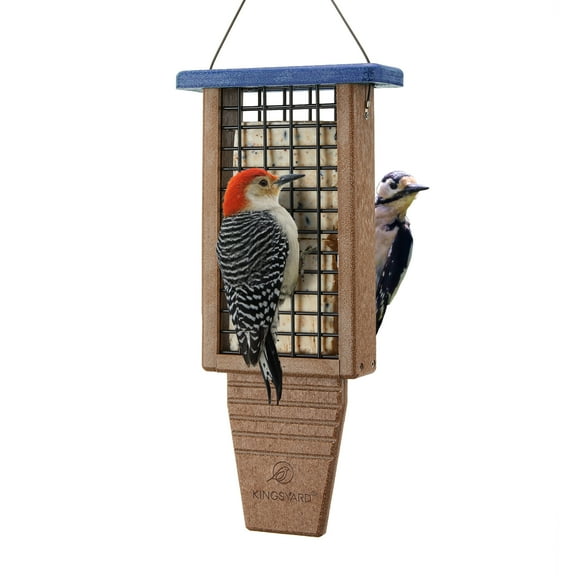 Kingsyard Recycled Plastic Woodpecker Double Suet Bird Feeder Durable for Outside Hanging, Blue