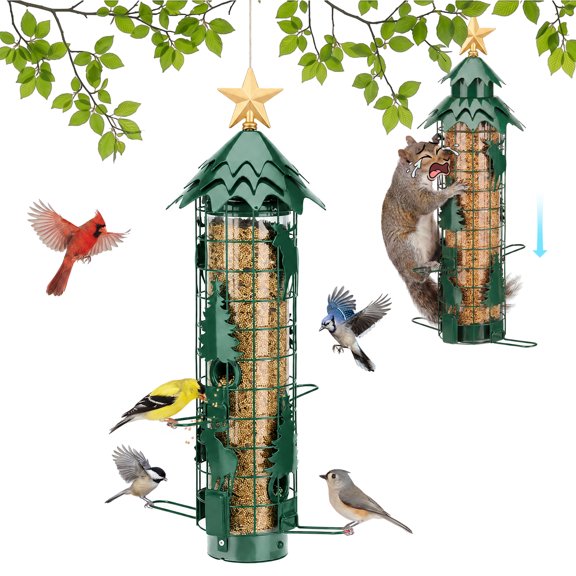 Kingsyard Squirrel Proof Tube Bird Feeders for Outdoors Hanging, Green