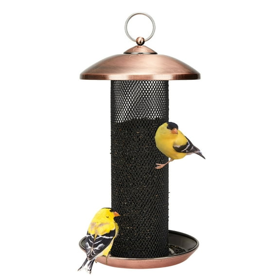 Kingsyard Thistle Bird Feeders for Outdoor Hanging, Metal Mesh Finch Bird Feeder with Tray, Bronze