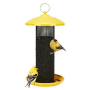 Kingsyard Thistle Bird Feeders for Outdoor Hanging, Metal Mesh Finch Bird Feede with Tray, Yellow