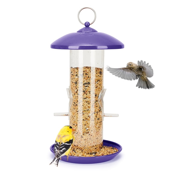 Kingsyard Tube Bird Feeders for Outside Hanging, Finch Feeder with Metal Round Tray, Purple