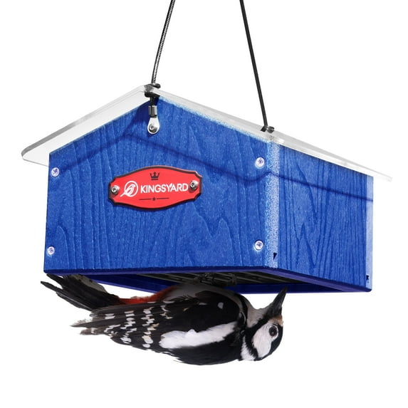 Kingsyard Upside Down Double Suet Feeder for Outside Hanging - Recycled Plastic Wild Bird Feeder with Rainproof Roof for Attracting Woodpeckers Nuthatches Chickadees Finches. Blue
