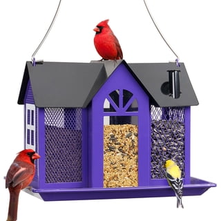 Kingsyard Weatherproof Metal Bird Feeder House, Triple Feeders for Outside Finch Cardinal, Purple