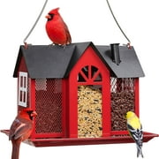 Kingsyard Weatherproof Metal Bird Feeder House, Triple Feeders for Outside Finch Cardinal, Red