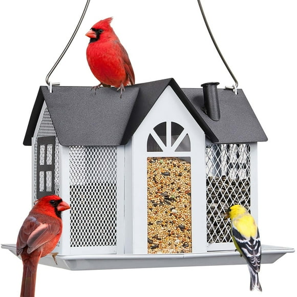 Kingsyard Weatherproof Metal Bird Feeder House, Triple Feeders for Outside Finch Cardinal, White