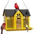 thumbnail image 1 of Kingsyard Weatherproof Metal Bird Feeder House, Triple Feeders for Outside Finch Cardinal, Yellow, 1 of 7