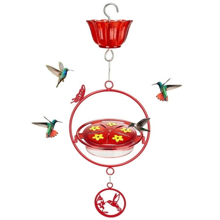 Kingsyard Wind Chimes Hummingbird Feeder, Nectar Bird Feeder with Ant Moat & Metal Base, Red
