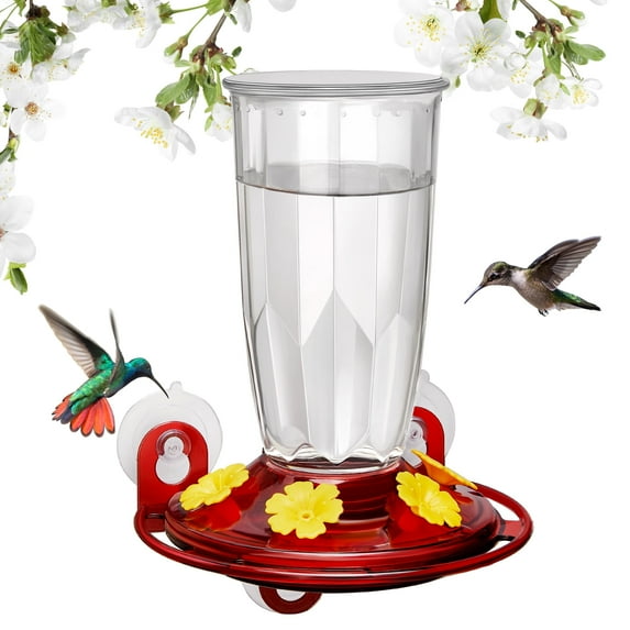 Kingsyard Window Hummingbird Feeder for Outdoors, 16 oz Leak Proof, 4 Bee Proof Feeding Ports, Clear