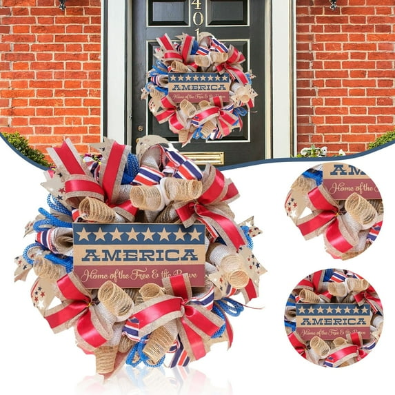 Kingtow wreath, Patriotic Americana Wreath Independence Day Wreaths Memorial Day Festival Garland Hanging Ornament Porch Home Wall Outside home decor wreaths for front door decor