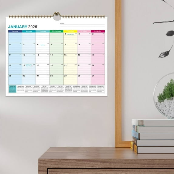 Kingtowag 2026 Wall Calendar Monthly Planner Hanging Hook Home Office Organizer, 2026 Wall Calendar with Twin-Wire Binding, Thick Paper, Hanging Hook, Large Grids for Notes and Planning (#B)