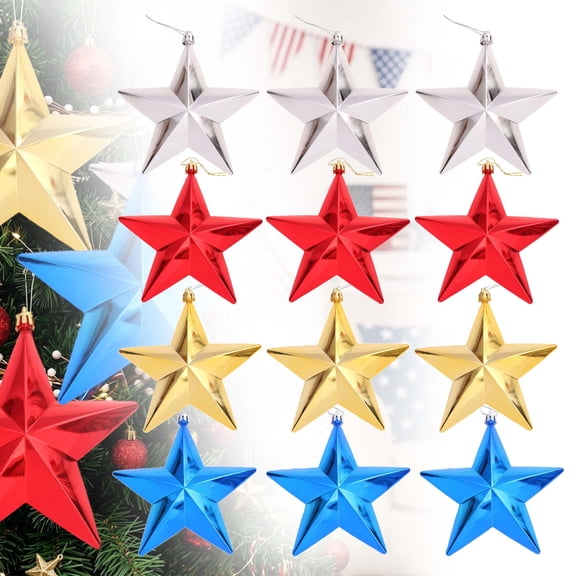 Kingtowag 4th of july Large star Tree decorations, 12-Pack, 5.9 Inch