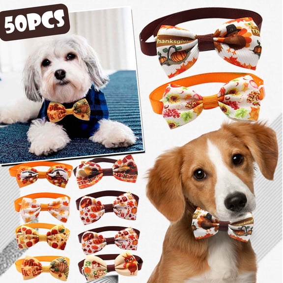 Kingtowag 50PC Cat Dog Bow Ties Thanksgiving Turkey Series, Pet Bow Accessories Adjustable Necktie, Holiday Pet Ornament Collection, Festival Gear for Animals