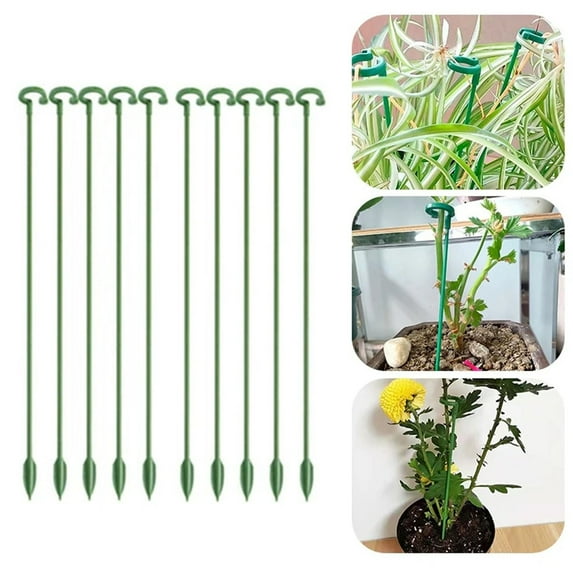 Kingtowag Adjustable Plant Support Stakes, 10-Pack Green Plant Support Stakes, Prevents Drooping Orchid and Rose Stems (#A)