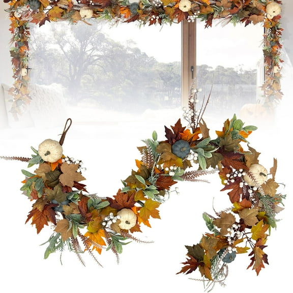 Kingtowag Artificial Fall Garland (Maple Pumpkin Vine, Thanksgiving Decor), Artificial Fall Wreath Garland With Maple Pumpkin Vine, Creative For Window Decor, Large Inventory Clearance!