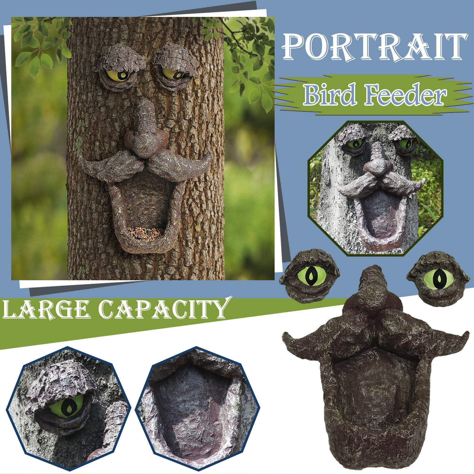 Kingtowag Bird Feeders Outdoor, Bird Feeder Tree Face Decor Outdoor Fun