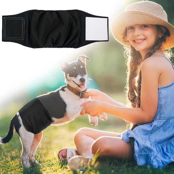 Kingtowag Black Pet Diapers 42x12, Washable Physiological Pants Dog Sanitary Belt, Dog Physiological Pants Washable Absorbent Male Dog Wraps, Adjustable Comfortable
