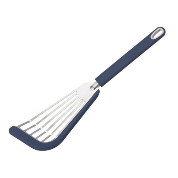 Kingtowag Blue Silicone Spatula Slotted Turner, Stainless Steel Heat Resistant Cooking Flipper for Non-Stick Pans, Large Inventory, Large Inventory