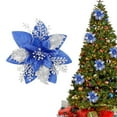 thumbnail image 1 of Kingtowag Blue Silver Christmas Glitter Flower, Artificial Christmas glitter flowers with clips, for tree and wedding decor, 1 of 9