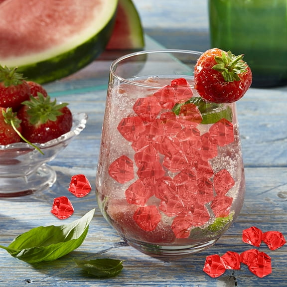 Kingtowag Bright Red Acrylic Ice Rocks Vase Fillers, 50PCS acrylic fake crystals, realistic ice rocks for vase fillers and party decor