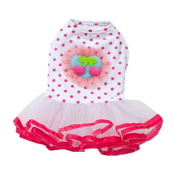 Kingtowag Cherry Tutu Dog Dress, Lace Puppy Princess Costume Fashion Pet Clothing for Small Dogs, Elegant Cotton Gown with Cherry Print, Canine Princess Attire, Sizes XS-XL