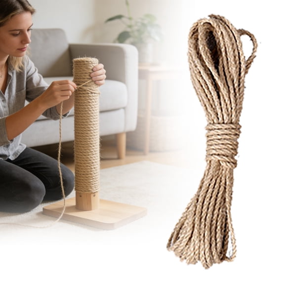 Kingtowag DIY Cat Tree Sisal Rope 4mmx10m, Repair Replacement Scratching Post Jute Crafting, Friendly Sisal Rope for Scratching Posts Repair, Jute for Crafting Home Decor