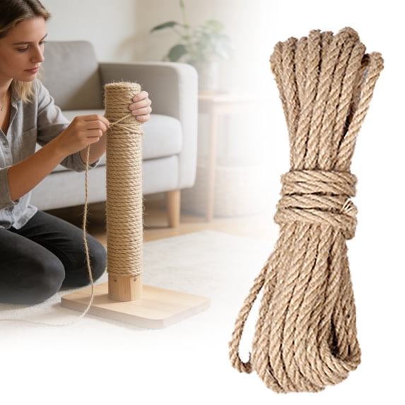 Kingtowag DIY Cat Tree Sisal Rope 8mmx10m, Repair Replacement Scratching Post Jute Crafting, Friendly Sisal Rope for Scratching Posts Repair, Jute for Crafting Home Decor