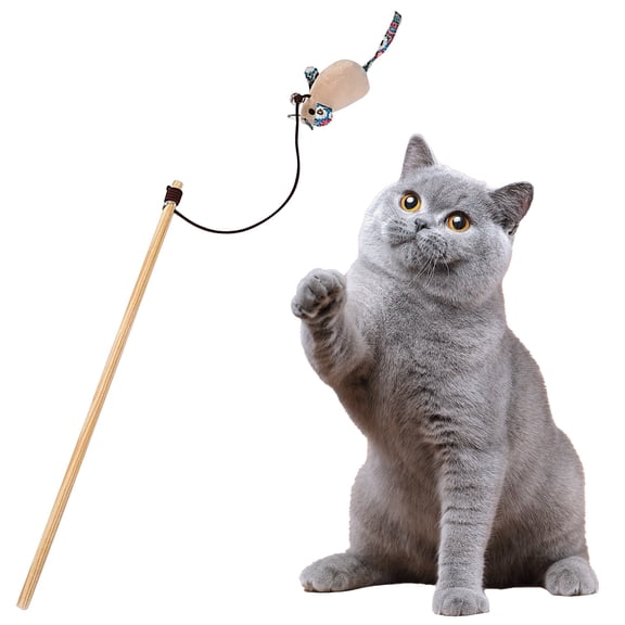 Kingtowag Funny Cat Stick with Bell Sound, Tease Cat Toy Rubber Band Floral Plush Interactive, Cat Teaser Stick with Bell Rubber Band Floral Plush Toy, Exciting Cat Entertainment