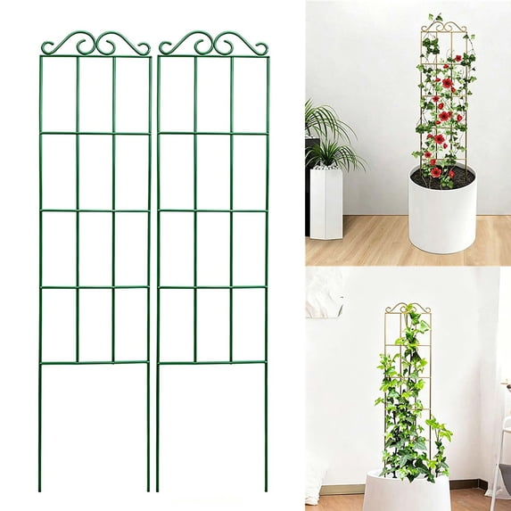 Kingtowag Green Planter Vertical Pot Trellis for Indoor Decorative, 2-Pack Steel Floral Trellis, 19.69" * 5.9", Freestanding Plant Climbing Frame, Rust-Resistant and Durable