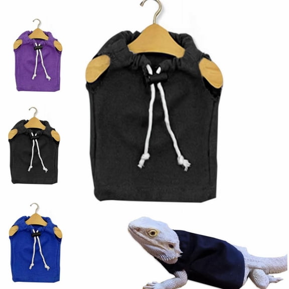 Kingtowag Long Haired Dragon Reptile Hoodie Suit Black, Warm Fleece Sweater Leopard Gecko Costume, Handmade Fleece Sweater Set for Bearded Dragon & Leopard Gecko