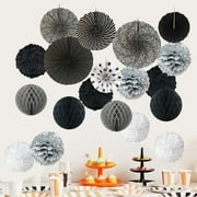 Kingtowag Paper Flower Paper Ball Balls Fans Honeycomb Tissue Hanging and Flower Home Diy, 1 Set of Paper Fan Flower Balls, Office Supplies Black, Deals of the Day Clearance