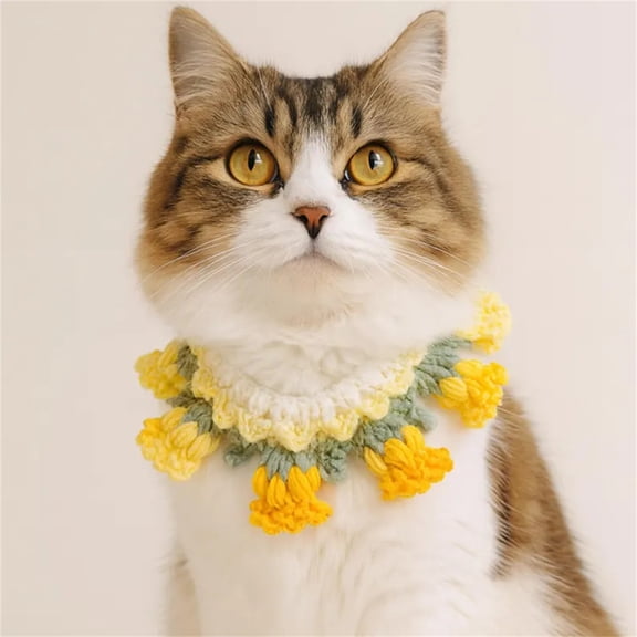 Kingtowag Pet Bib Knitted Orchid Scarf Size BS, Hand Knitted Cozy Small Dog Bib Bell Flower Collar, Hand Knitted Pet Collar Cozy Small Dog Bib Bell Flower Adjustable, Gift