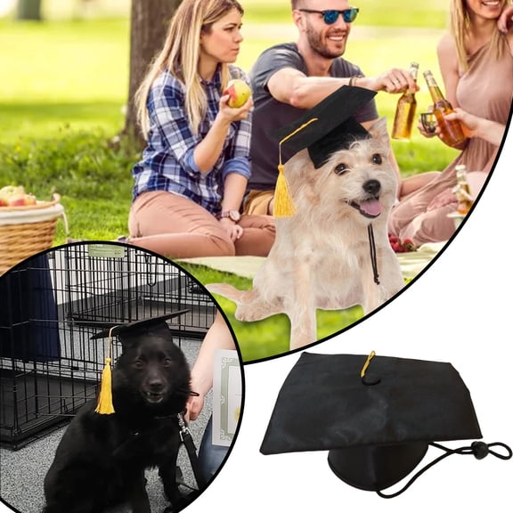 Kingtowag Pet Graduation Cap Hat with Adjustable Tassel, Dog Cat Bachelor Doctor Costume Photo Prop, Puppy Student Hat, Playful Festive Photo Accessory