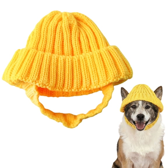 Kingtowag Pet New Year Knitted Beanie Yellow Size S, Bao Nuan Mao Warm Winter Dog Cat Hat, Pet Knitted Dog Warm Hat with Ear Flaps, Must Have for Winter Days
