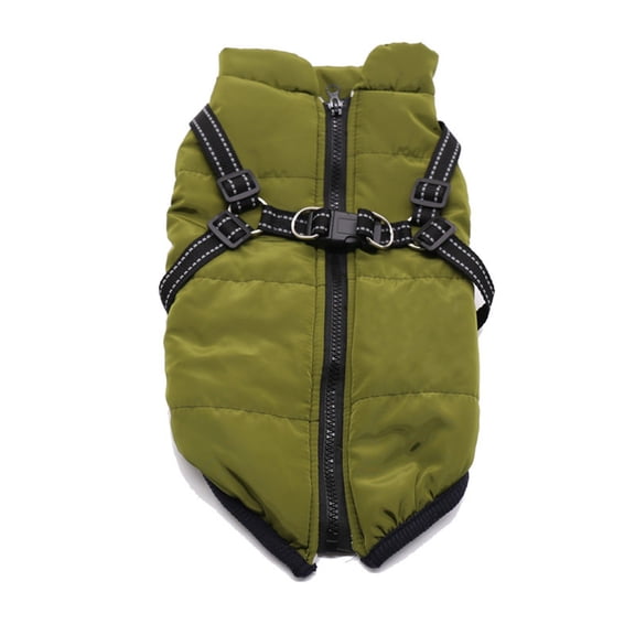 Kingtowag Pet Thermal Clothing Army Green Size XS, Dog Coat with Harness Winter Fleece Jacket Zipper, Dog Coat Harness Combo Winter Fleece Jacket Zipper Easy On, Reflective Safety