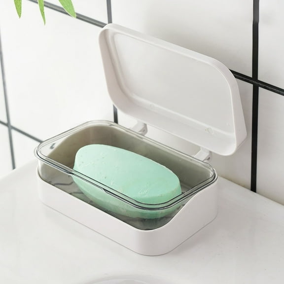 Kingtowag Soap Dish Holder, White Bar Soap Container Travel Solid Color Strip Water-Proof, Double Layer Waterproof Soap Travel Case For Travel, Bathroom, Kitchen