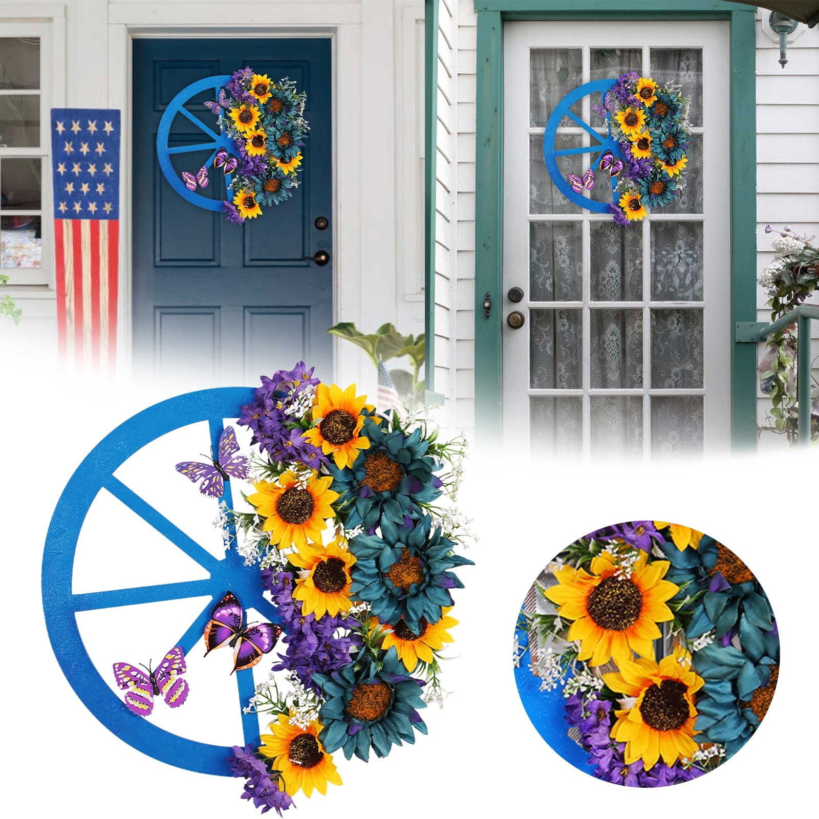 Kingtowag Spring Decor, Spring Wreaths for Front Door Blue Sunflower