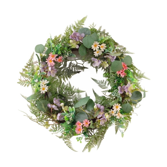 Kingtowag Spring Wreath for Front Door, Light Purple Pastoral Eucalyptus Wreath, Colorful Artificial Floral Decor, Ia