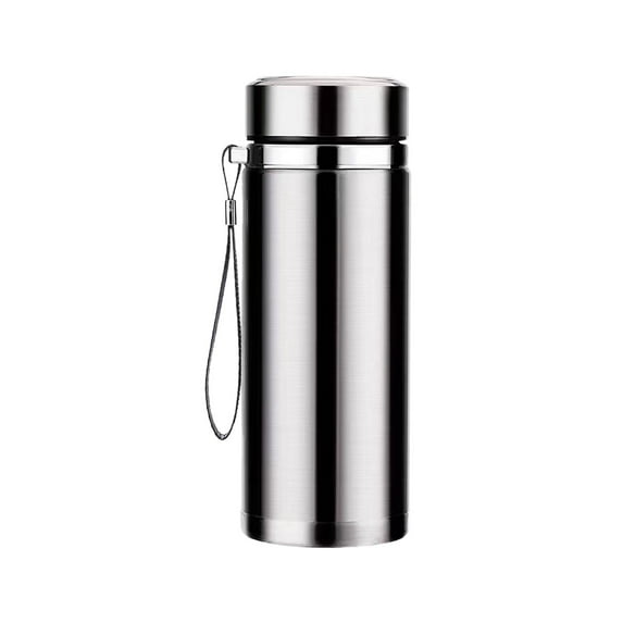 Kingtowag Stainless Steel Thermos Cup 500ml Silver, 32Oz Insulated Stainless Water Bottle, Leak-Proof, Keeps Drinks Hot/Cold, with Carry Rope.