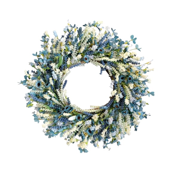 Kingtowag Summer Spring Blue Wreath for Front Door, Farmhouse Wreath for Indoor and Outdoor Use