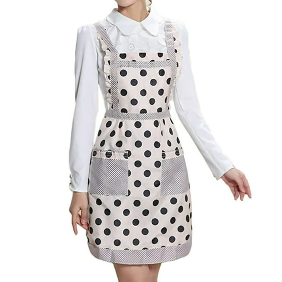 Kingtowag Waterproof Apron Princess Polka Dot, Thickened Double-Layer Princess Apron, Oil-Resistant and Reusable for Kitchen and Cleaning Tasks